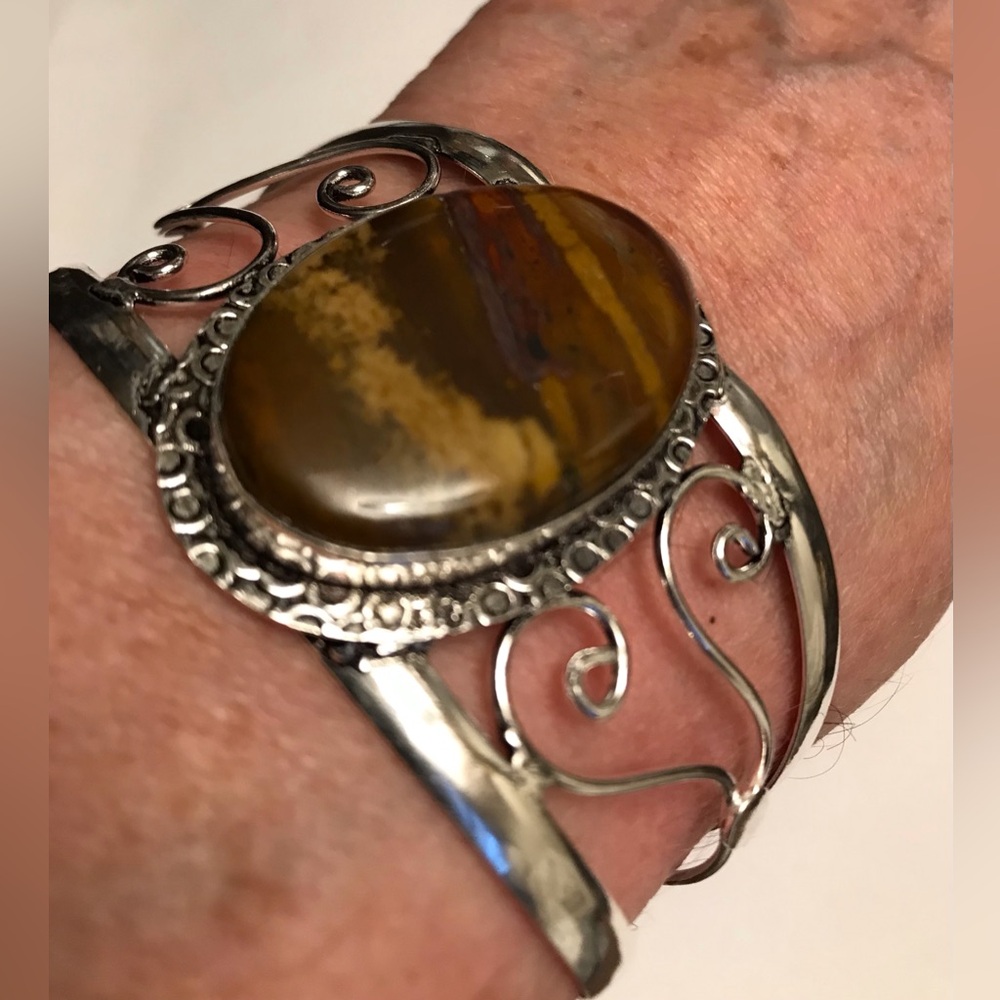 Jasper Stamped 925 Sterling Silver Cuff Bracelet